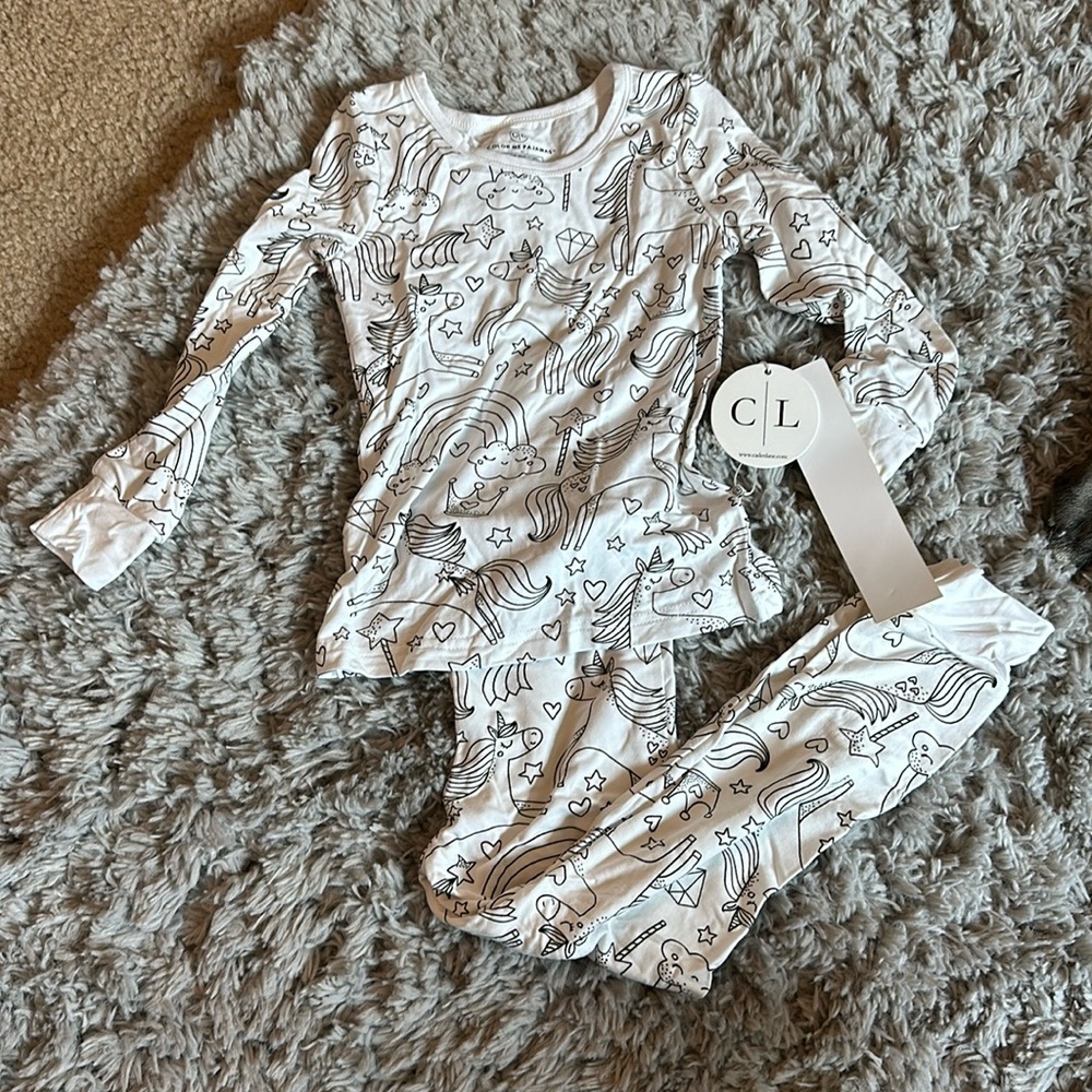New Caden Lane Color Me Pajamas 2 Piece Set Enchanted Unicorns. Size 4T - Picture 1 of 8